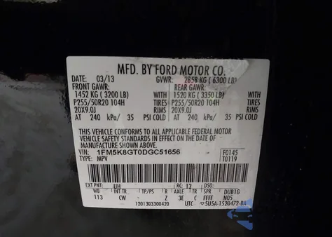 2013 Ford Explorer Sport from USA, damaged, VIN 1FM5K8GT0DGC51656